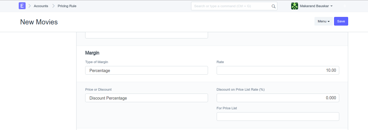 Adding Margin in Pricing Rule