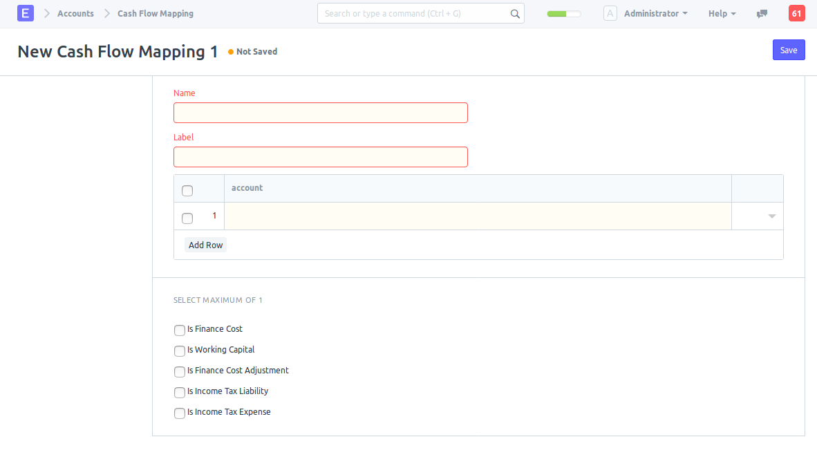 new cash flow mapping form