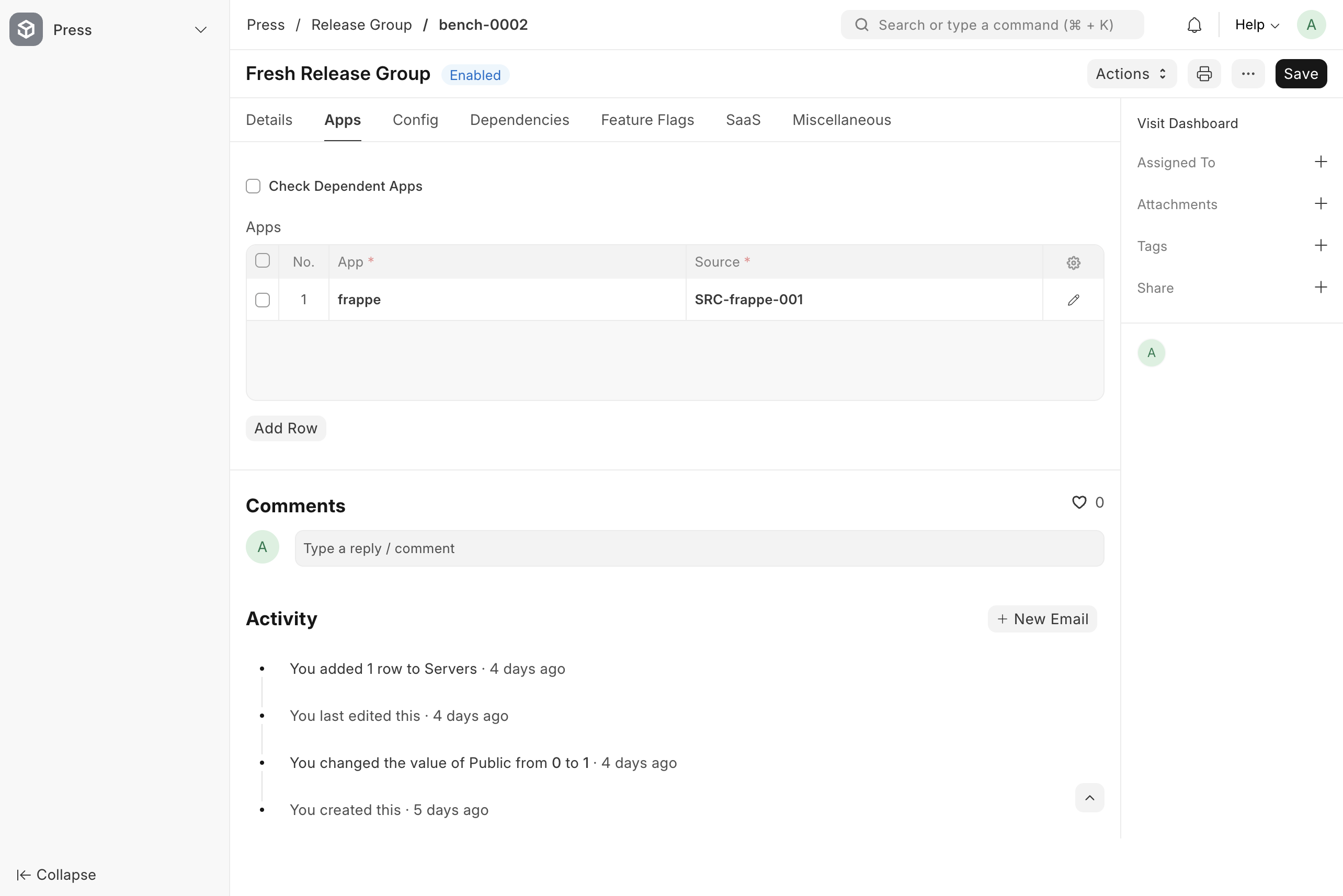 New Release Group: Apps tab