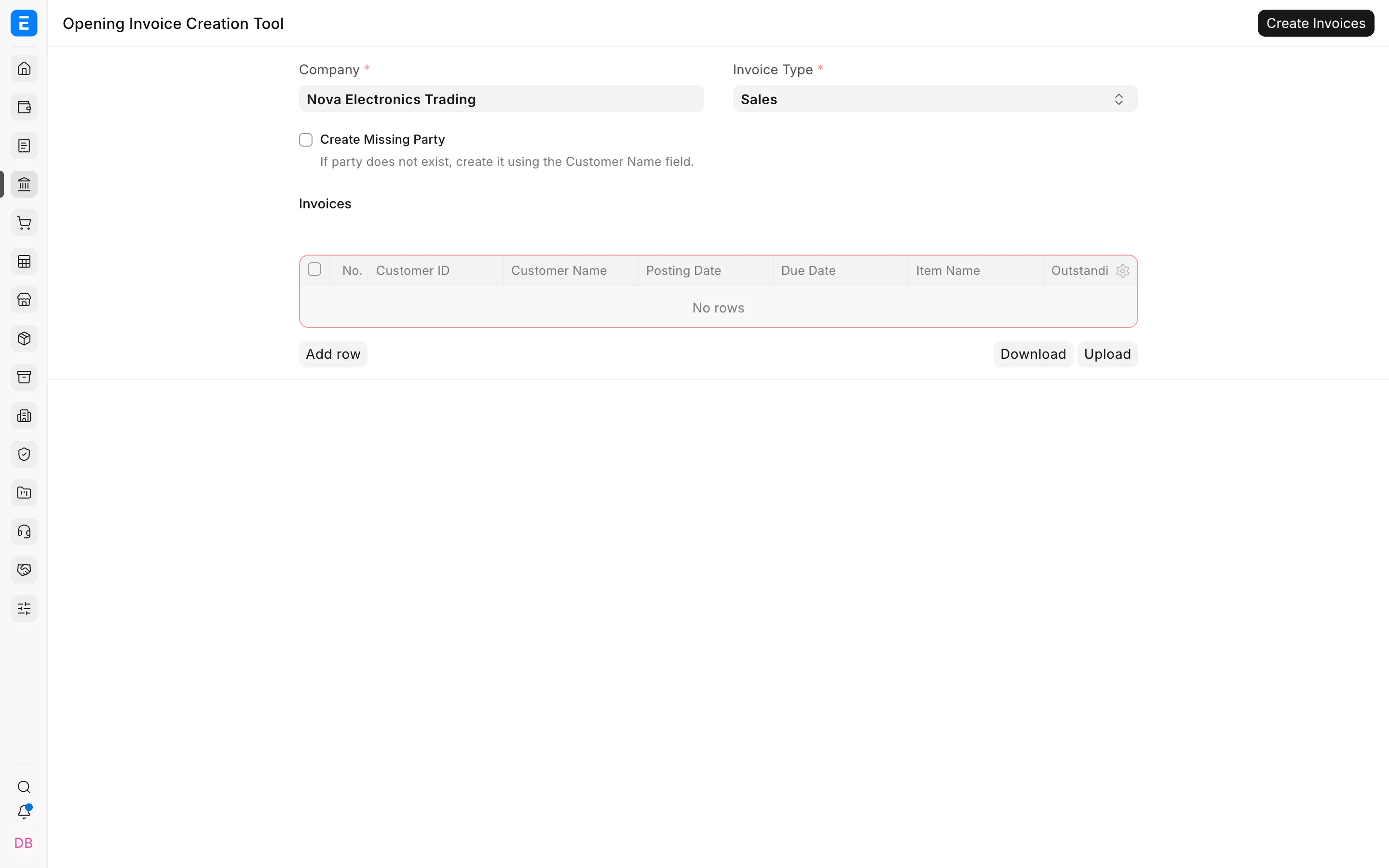 Opening Invoice Creation Tool