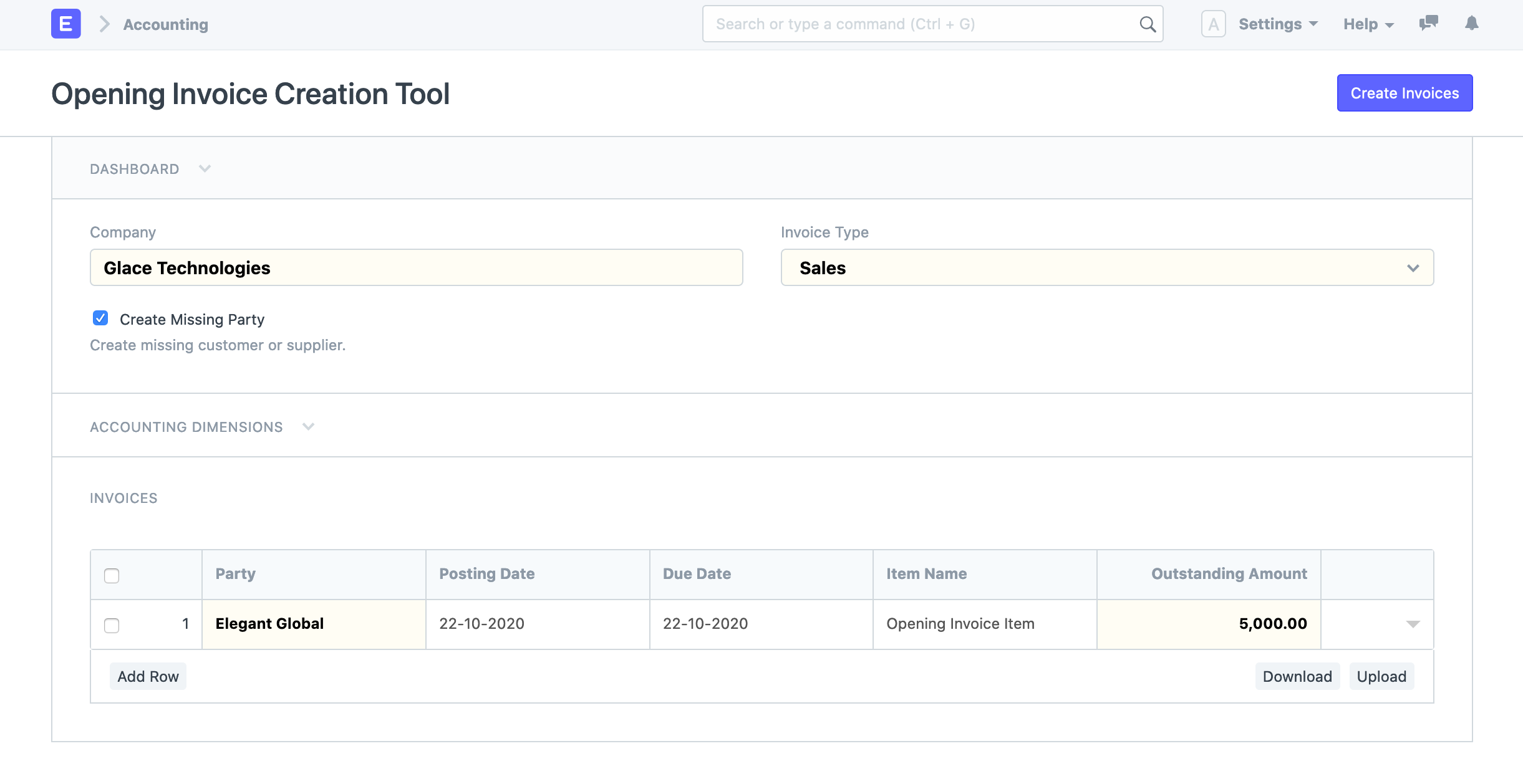 Opening Invoice Creation Tool