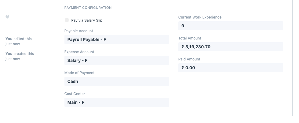 payment conf via payment entry