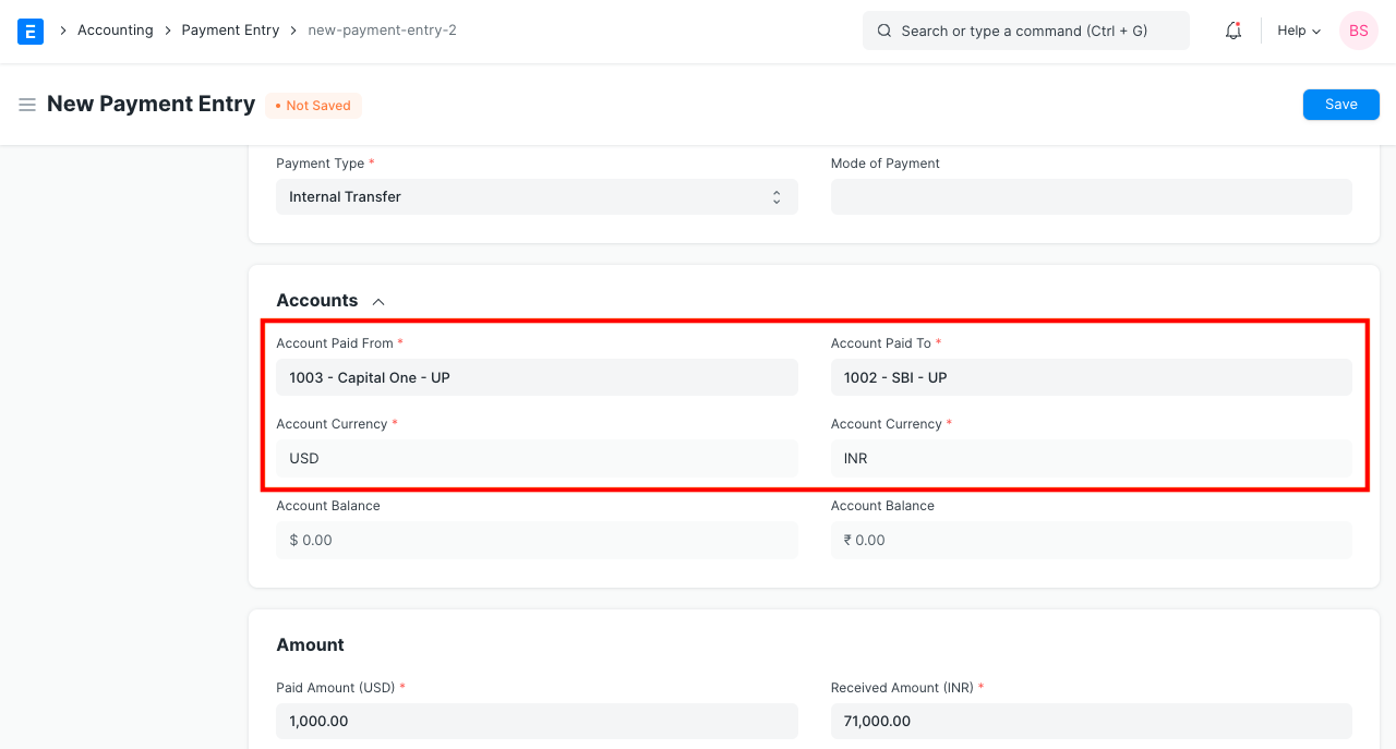 Internal Transfer via Payment Entry