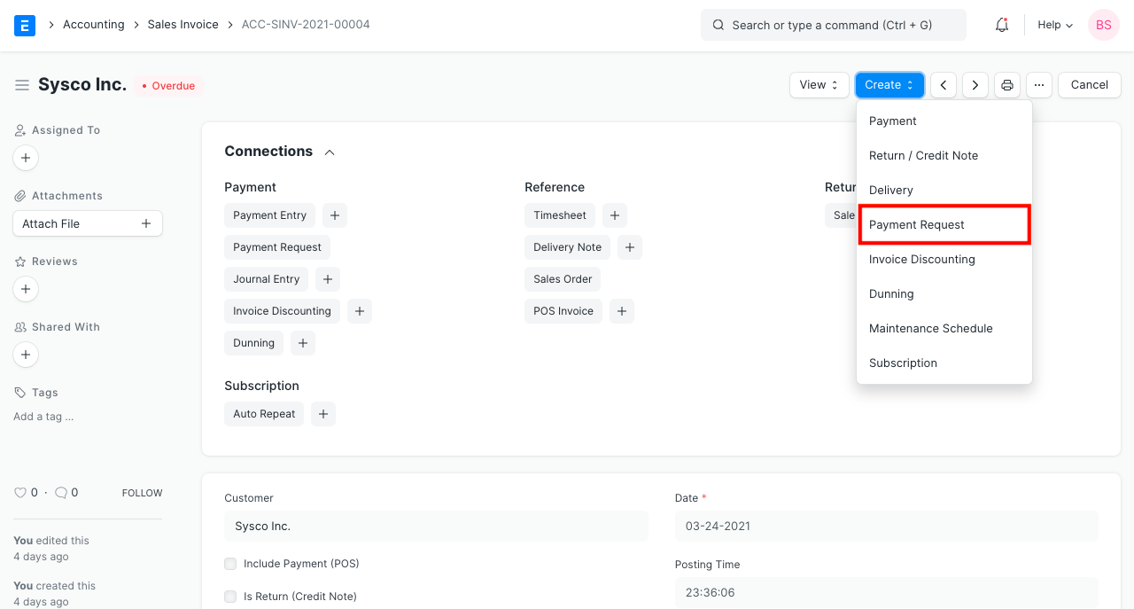 Payment Request From Sales Invoice