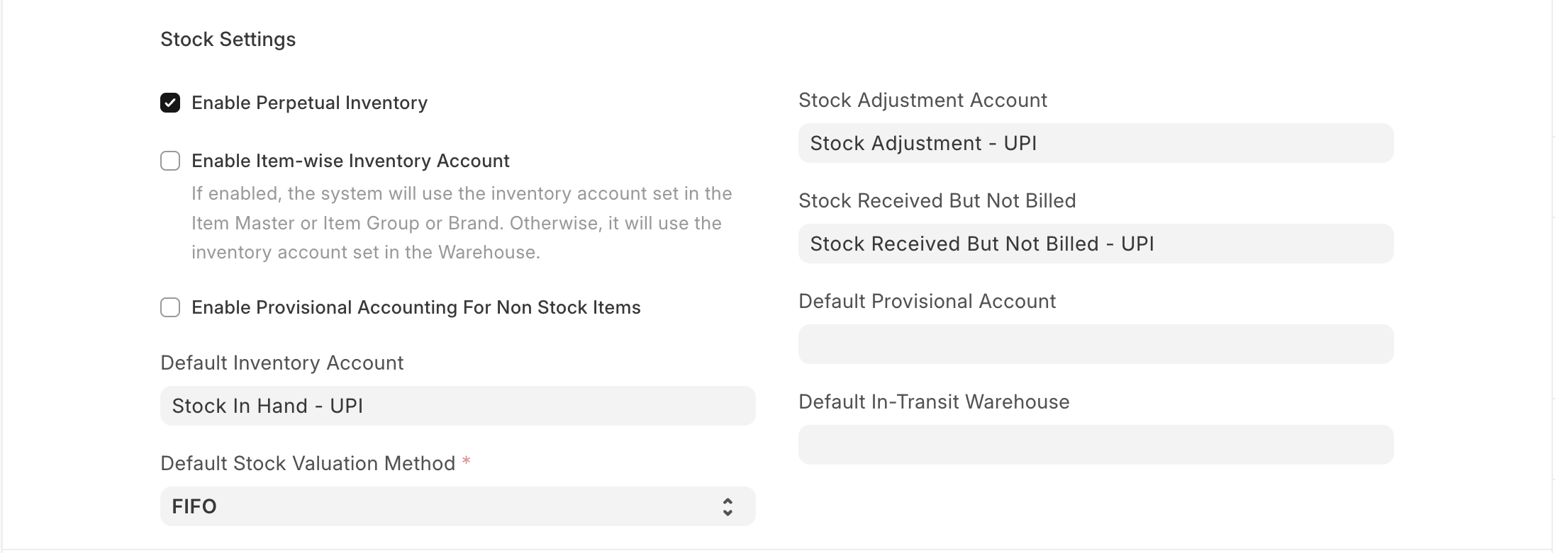 company stock settings