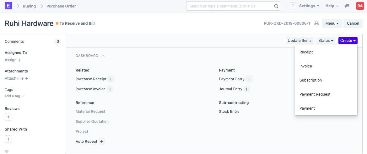 Purchase Order post submitting