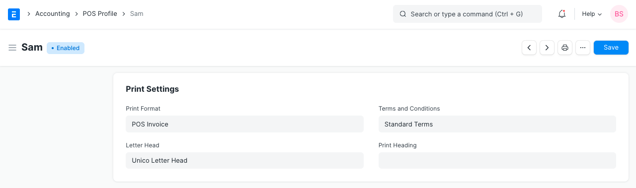 POS Print Settings