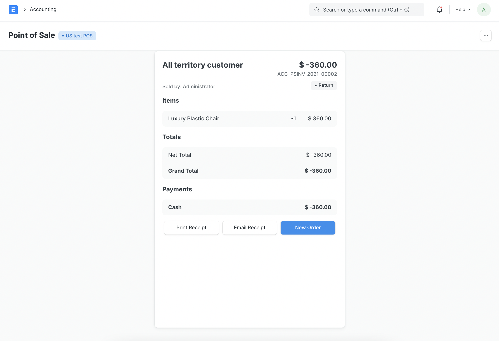 POS Return Credit Final Bill