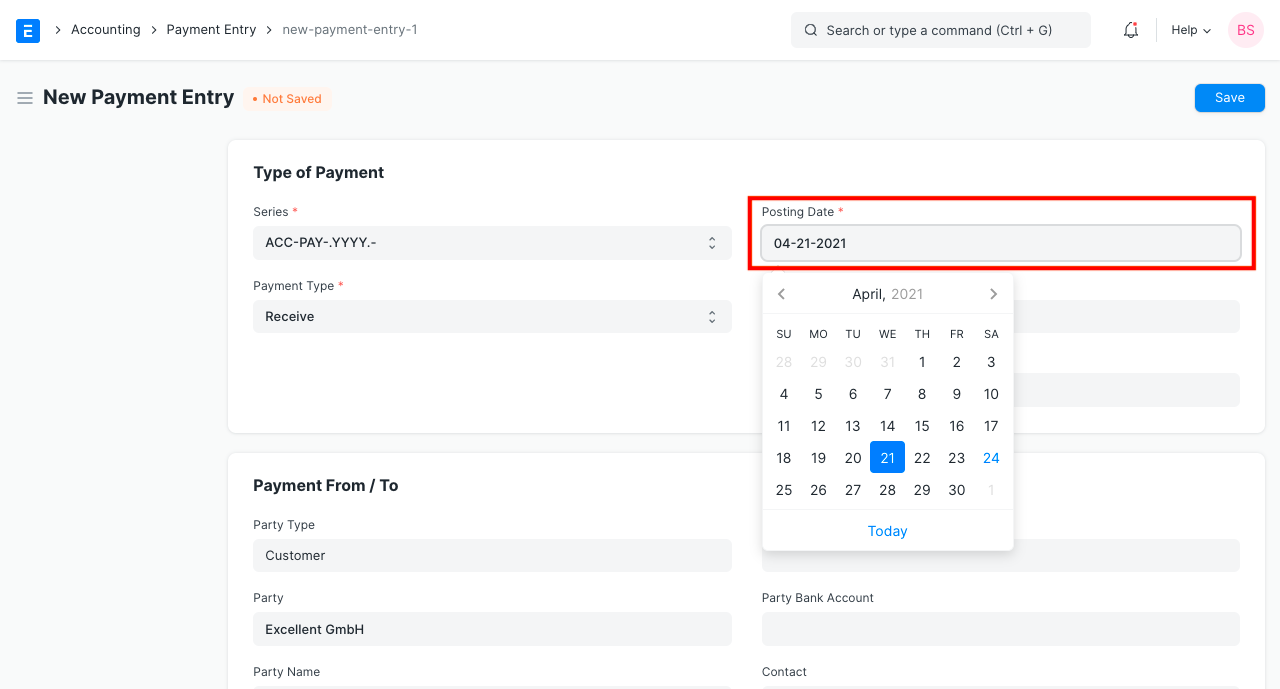 Posting Date in Payment Entry