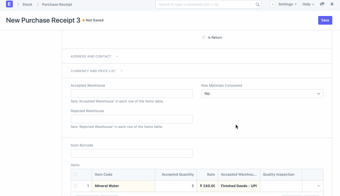 Putaway Rules applied in a Purchase Receipt