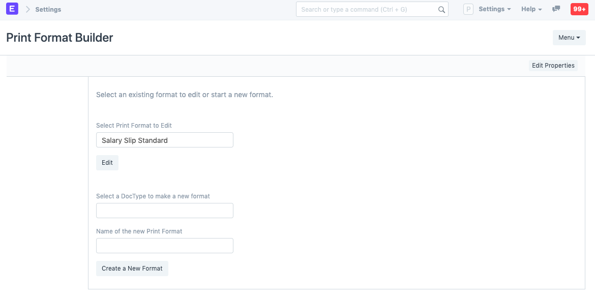 Select doctype for editing Print Format