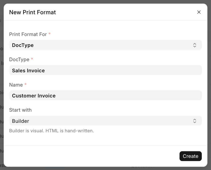 The New Print Format dialog.