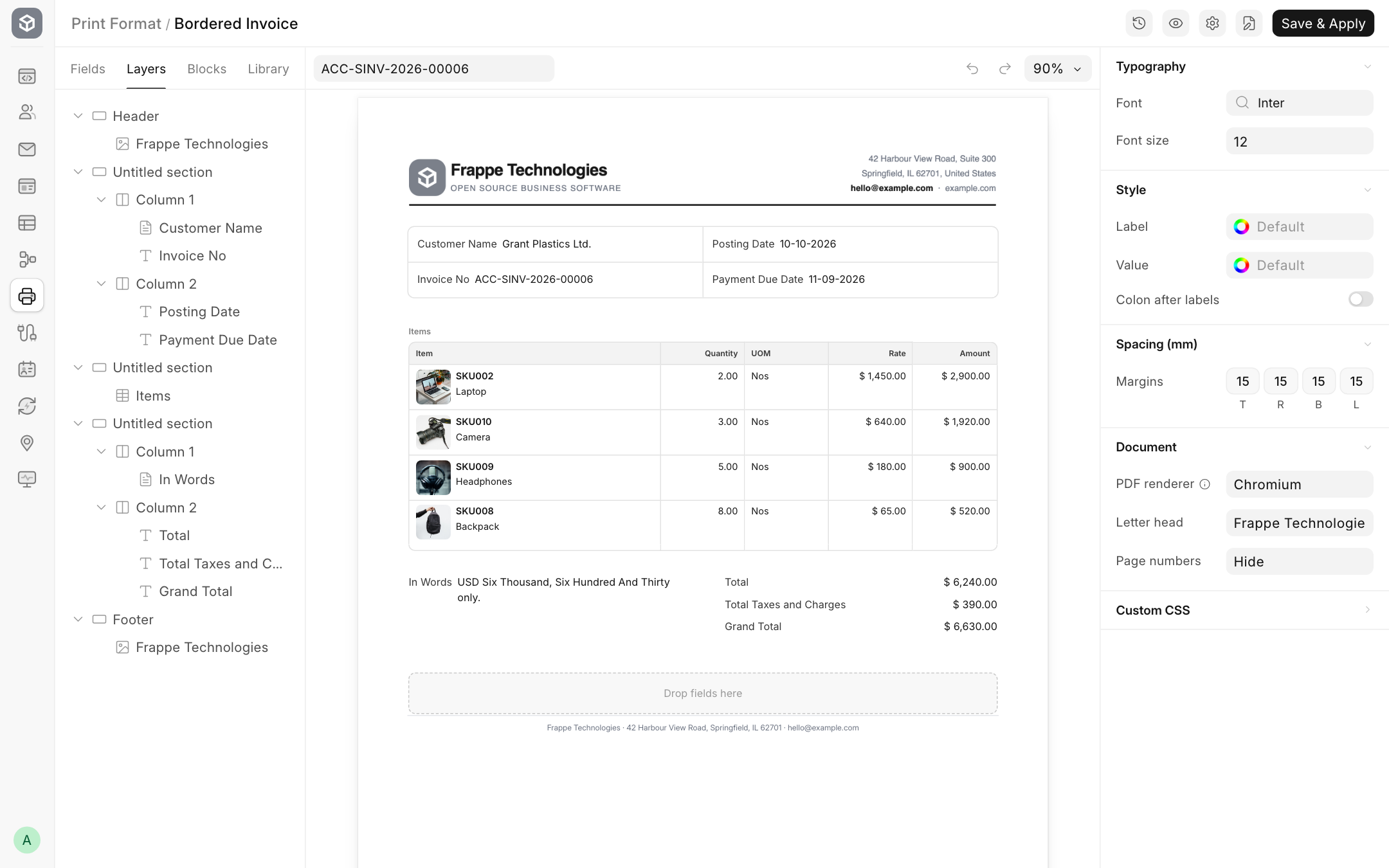 Page settings in the right panel.