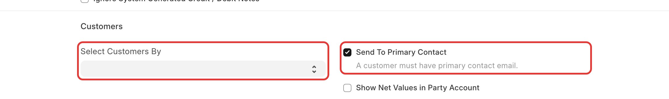 Process Statement of Accounts: Select Customers By and Send To Primary Contact
