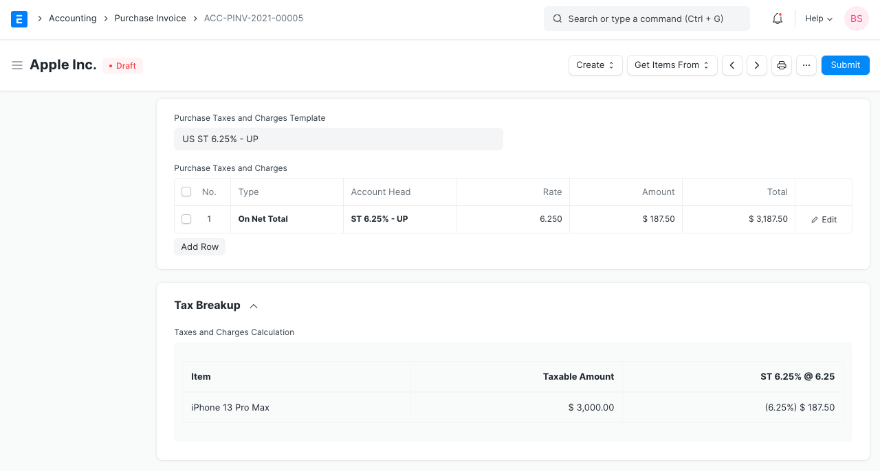 Purchase Invoice Tax