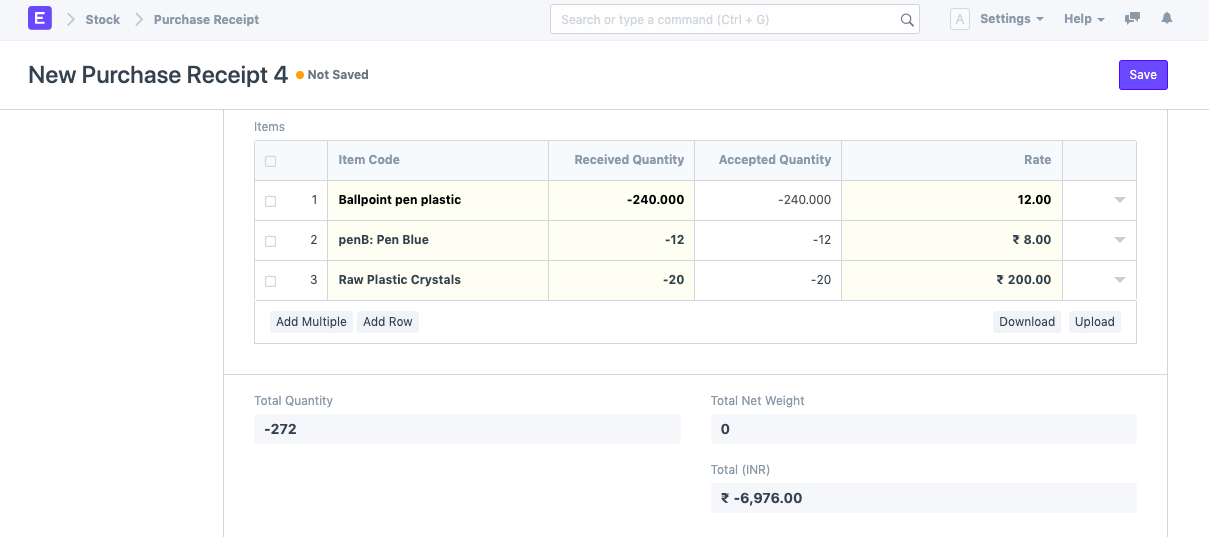 Return Against Purchase Receipt