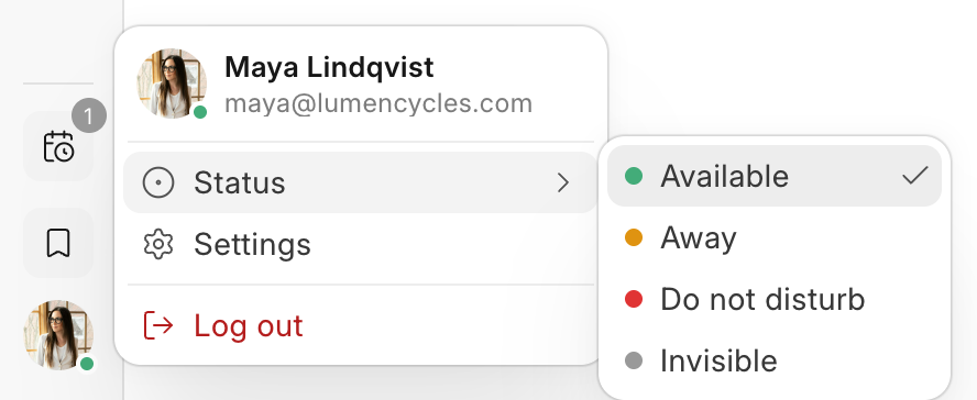 The Status menu under your photo