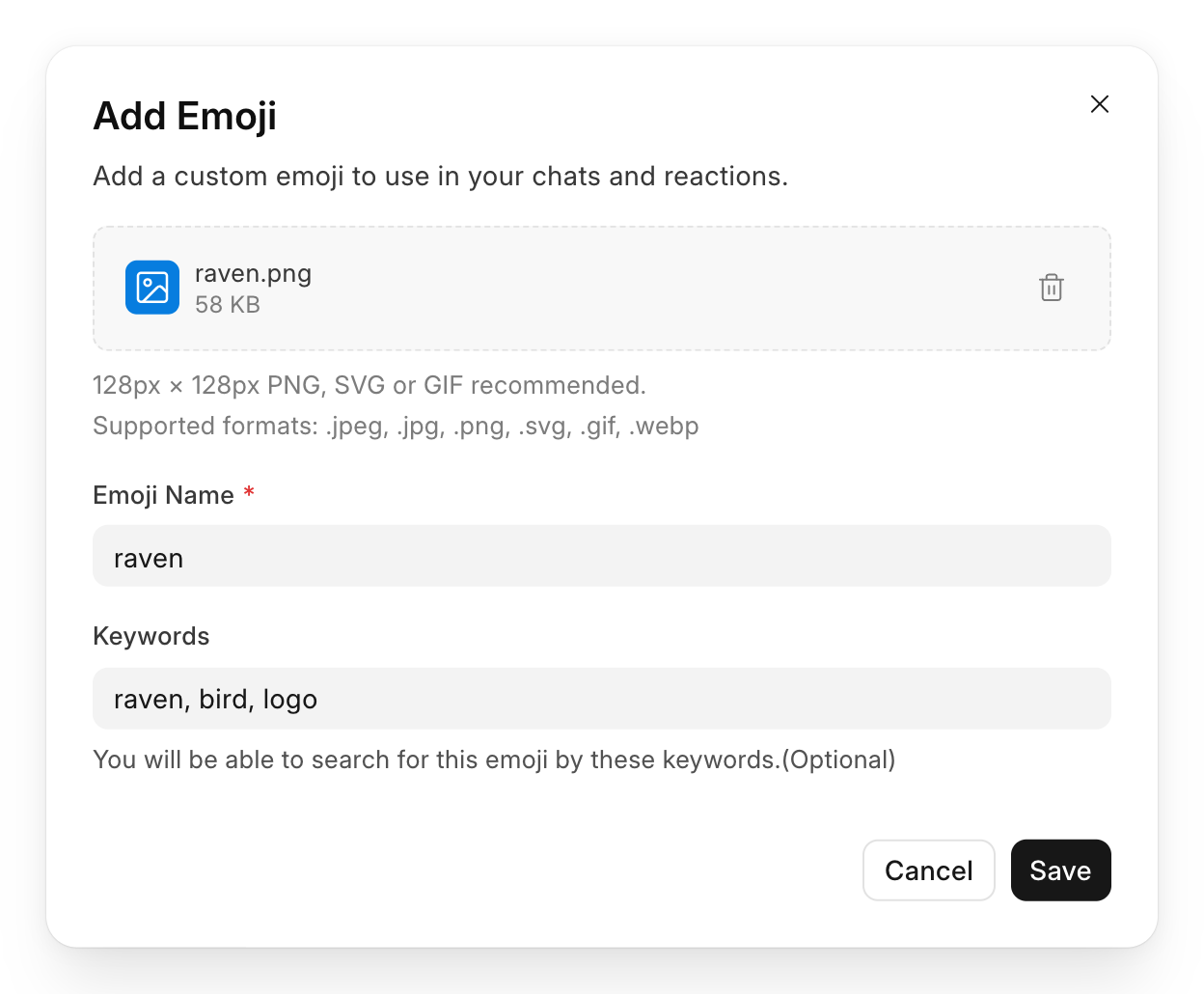 The Add Emoji dialog