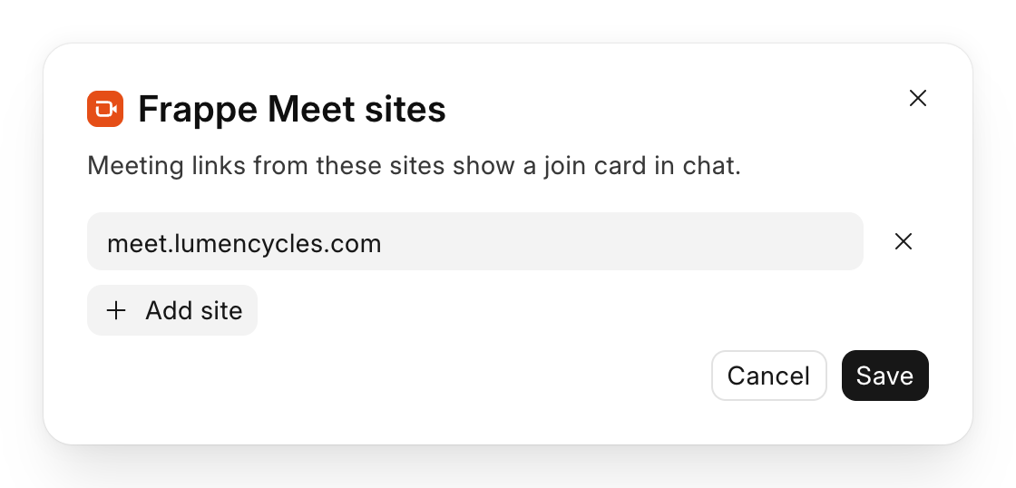 The Frappe Meet sites dialog