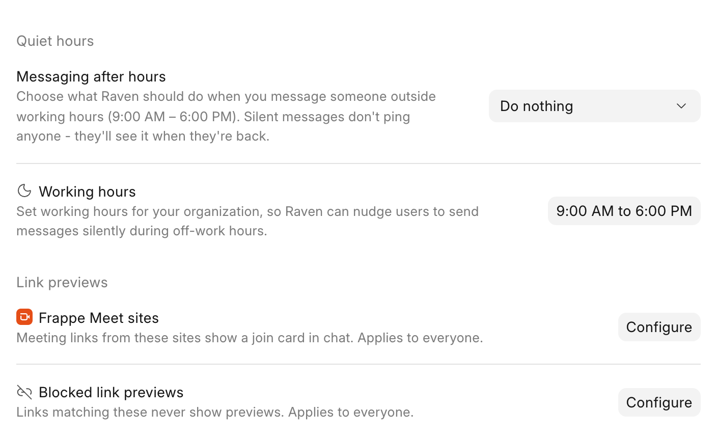 The admin rows at the end of Preferences