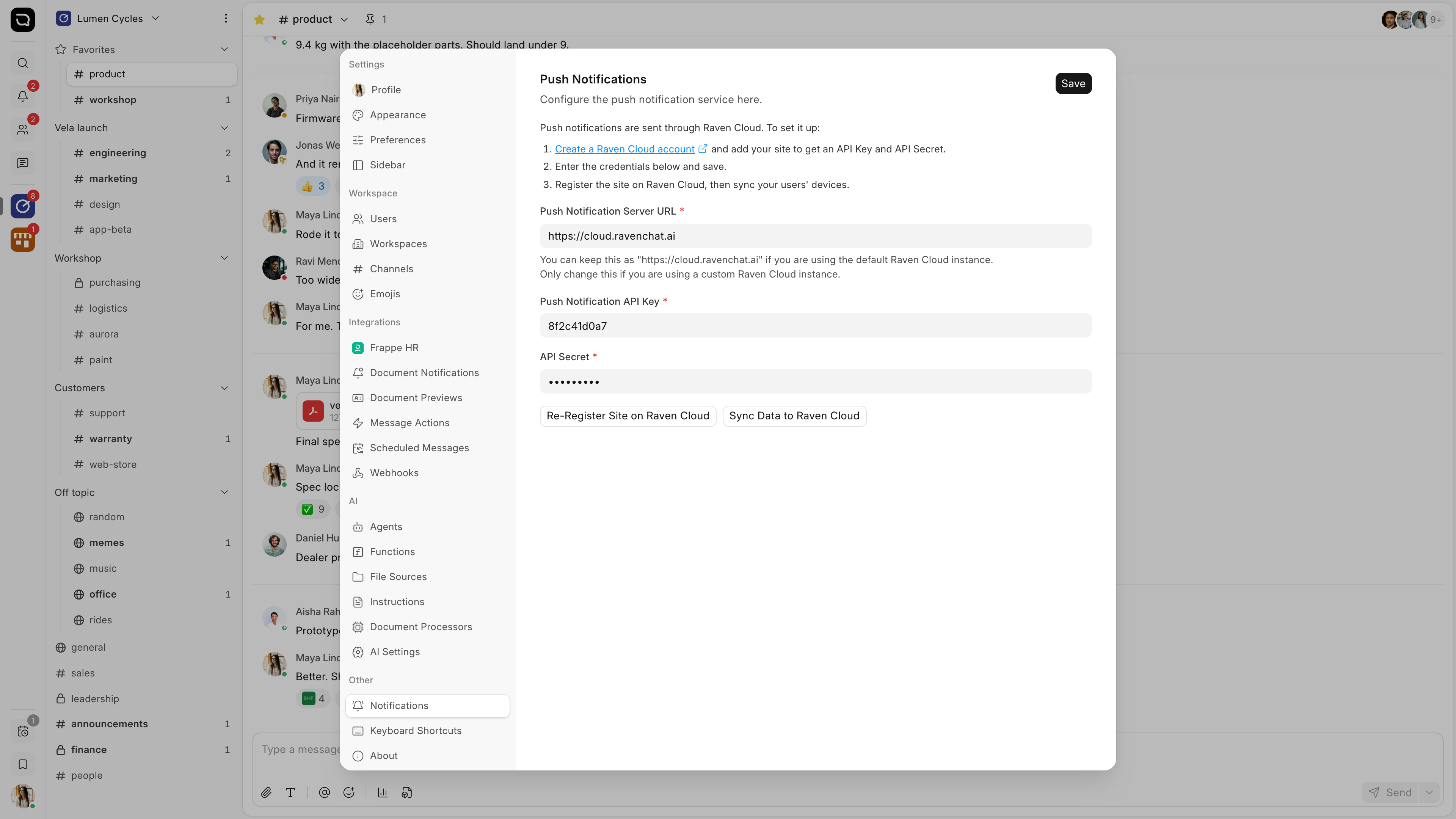 Settings, on the Notifications tab