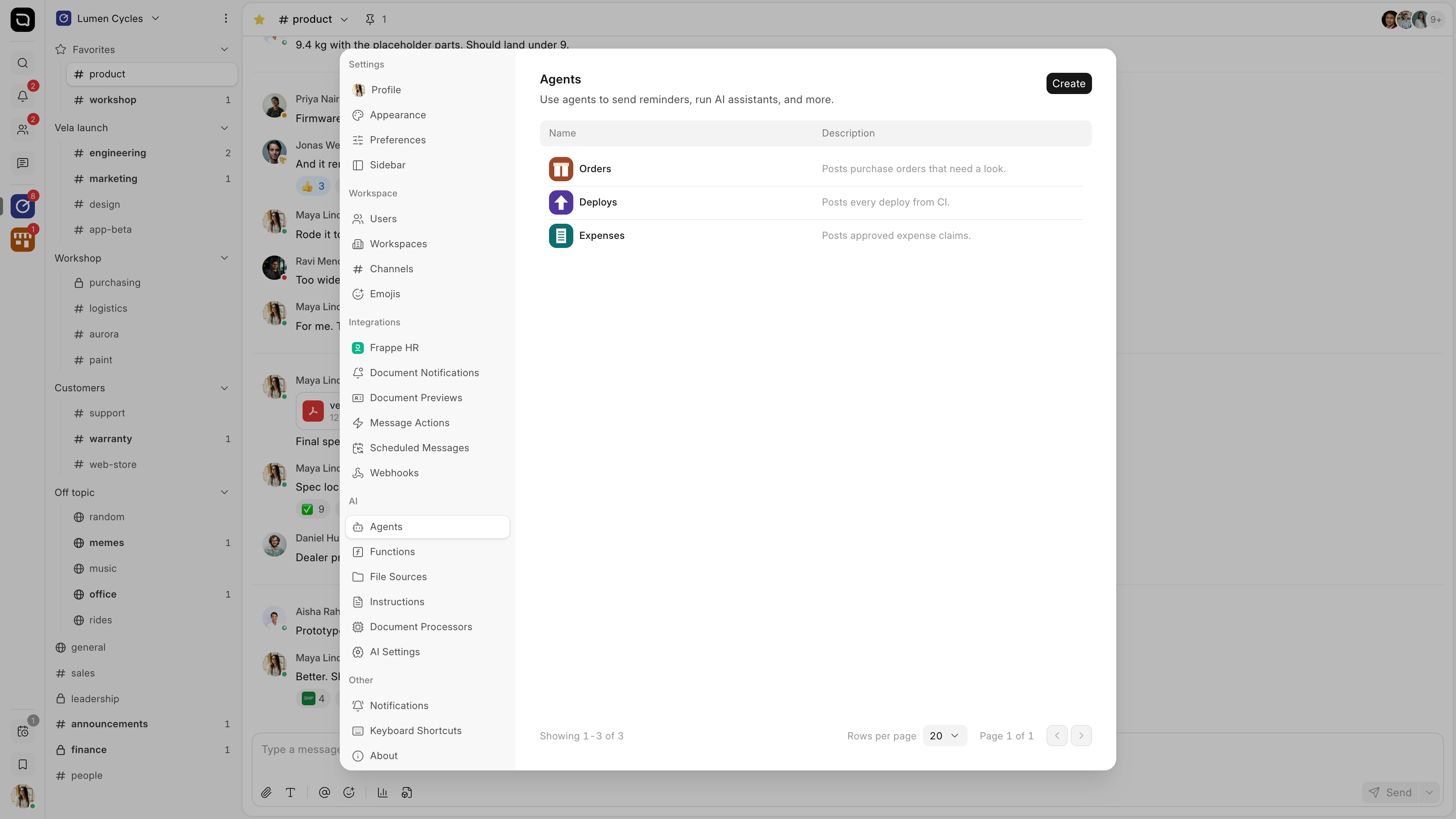 Settings, on the Agents tab