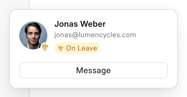 A profile card with the On Leave badge