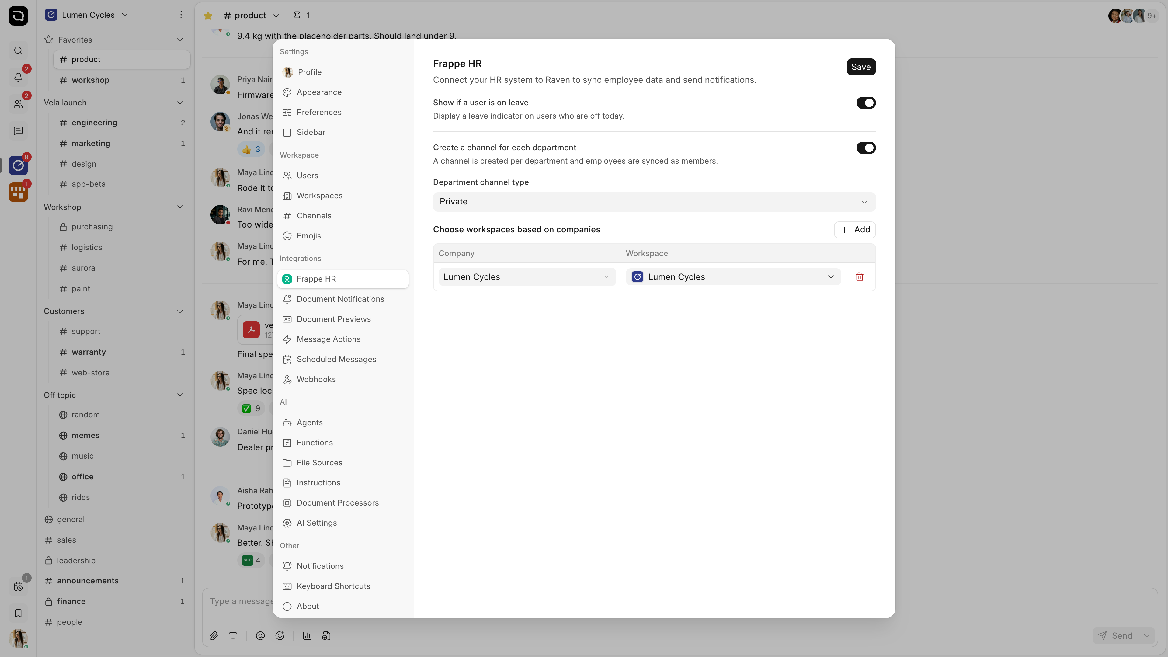 Settings, on the Frappe HR tab