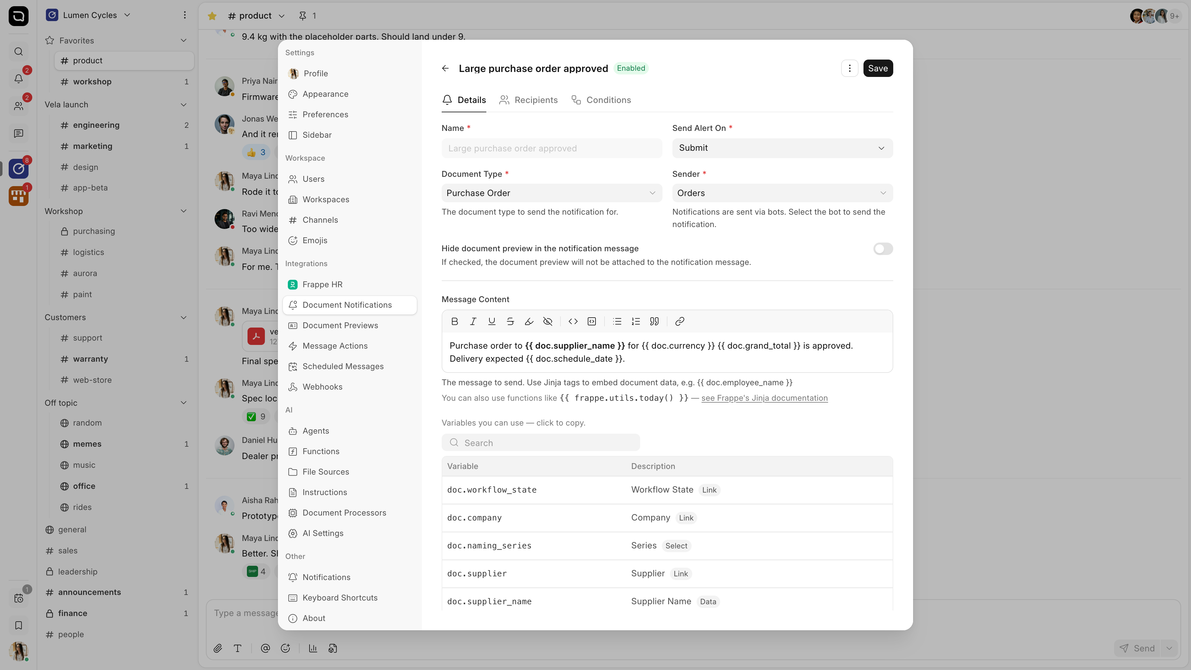 The Details tab of a document notification