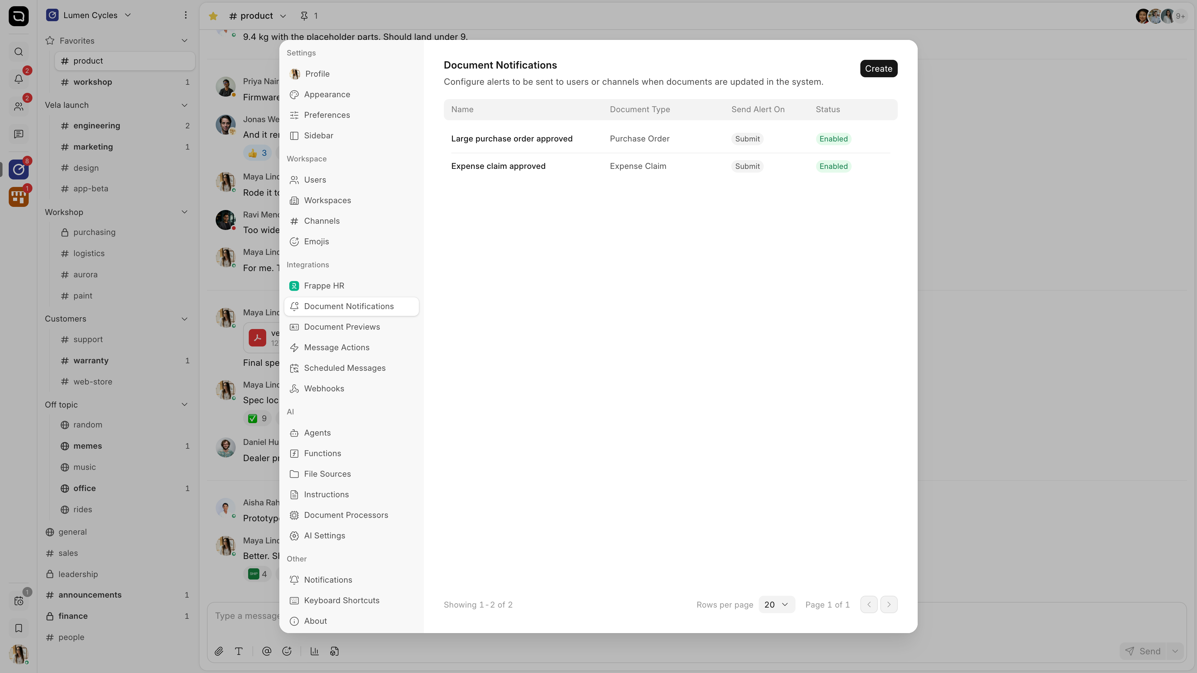The list of document notifications