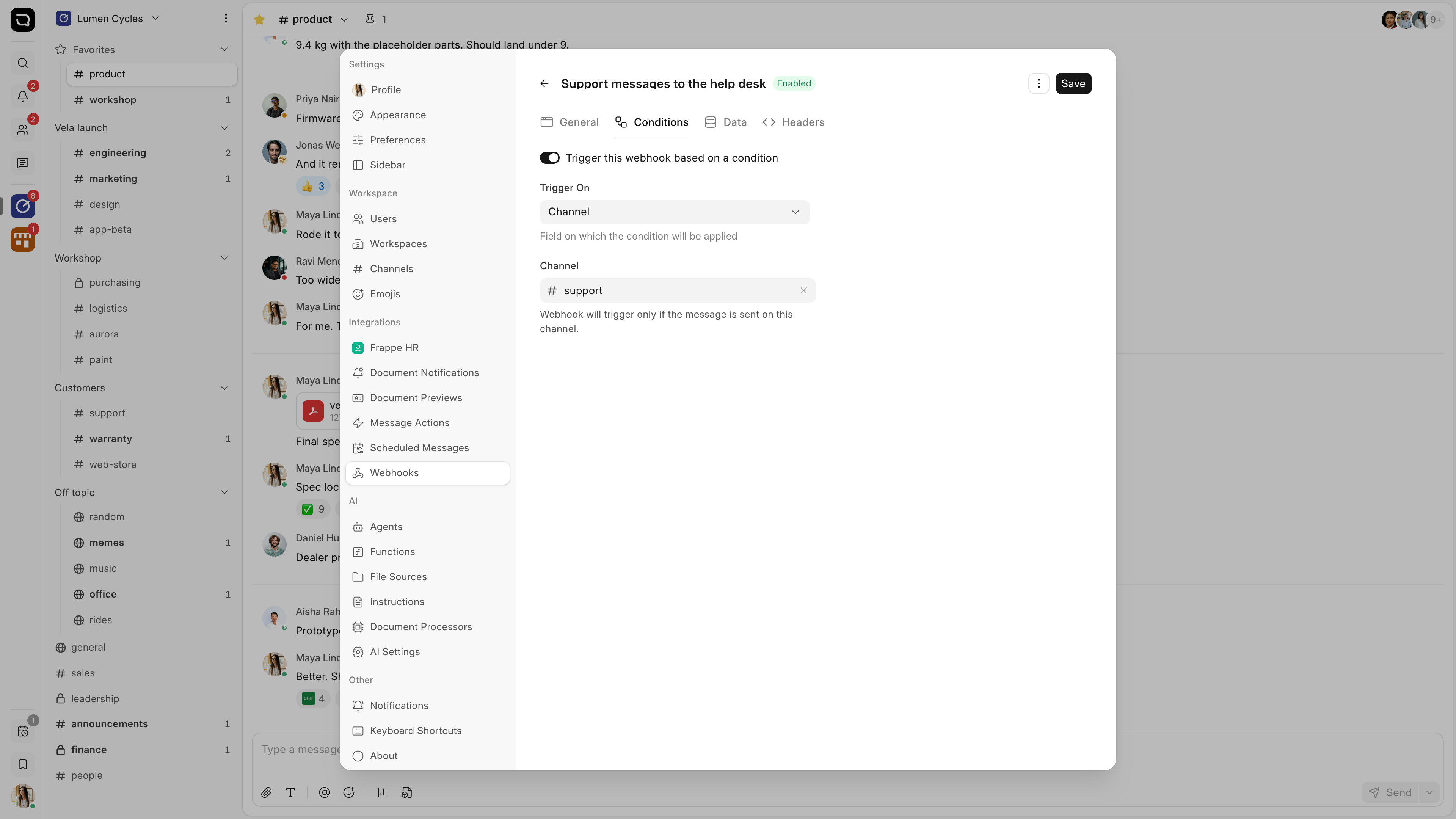 The Conditions tab