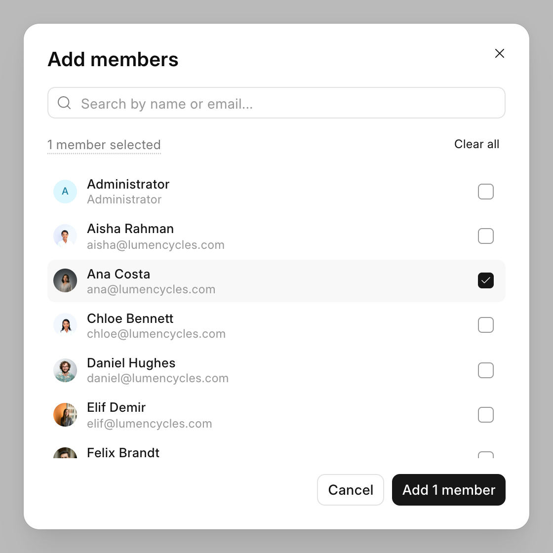 The Add members dialog