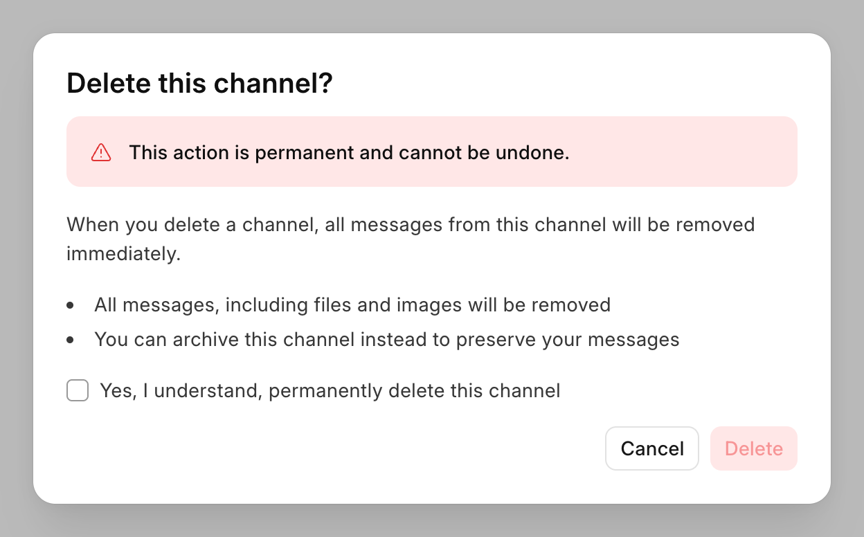 The Delete this channel dialog