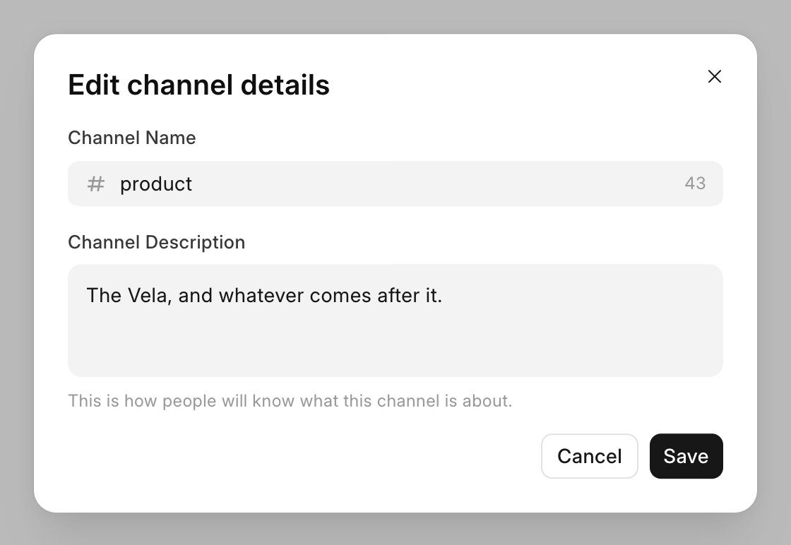 The Edit channel details dialog