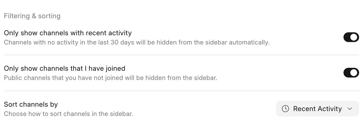 The Filtering & sorting settings