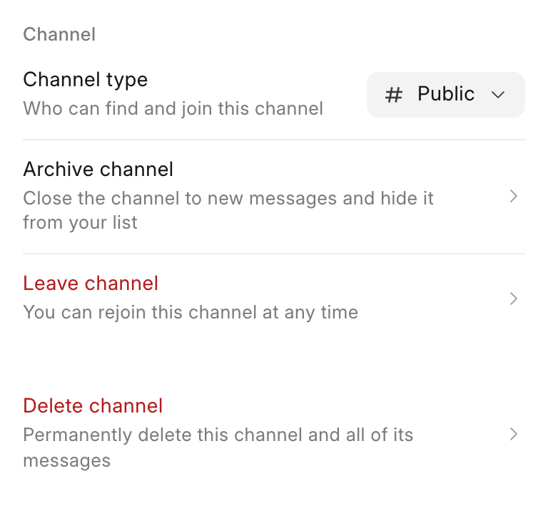 The channel options in the Settings tab