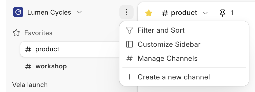 The menu next to the workspace name