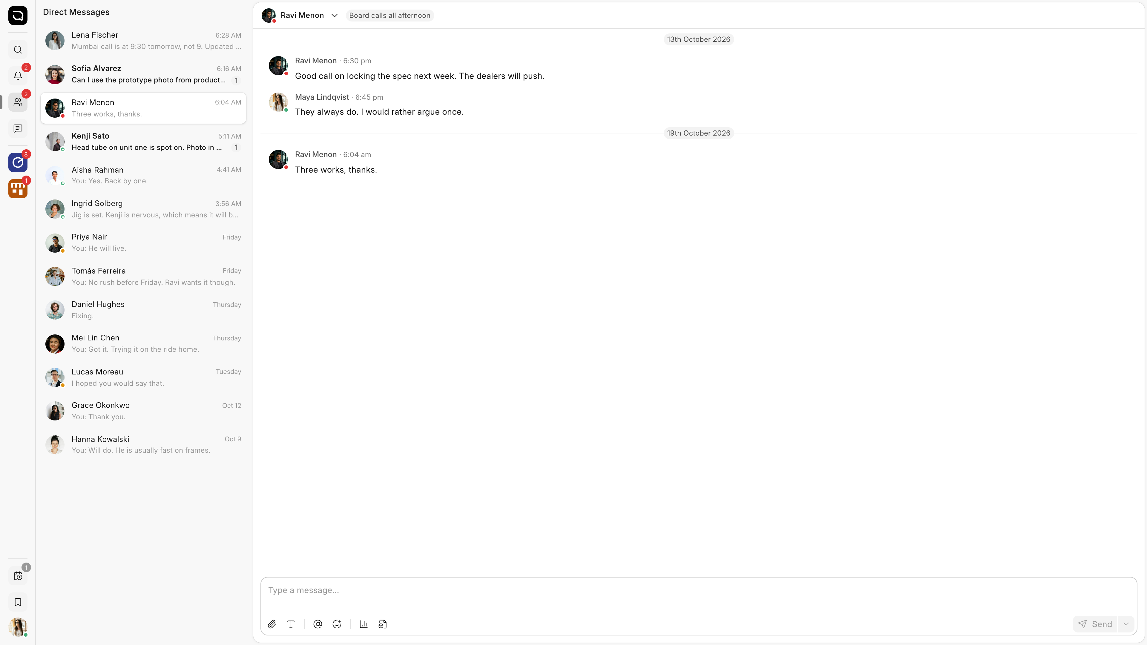 The Direct Messages page