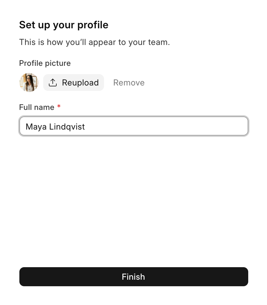 The profile step a new member sees