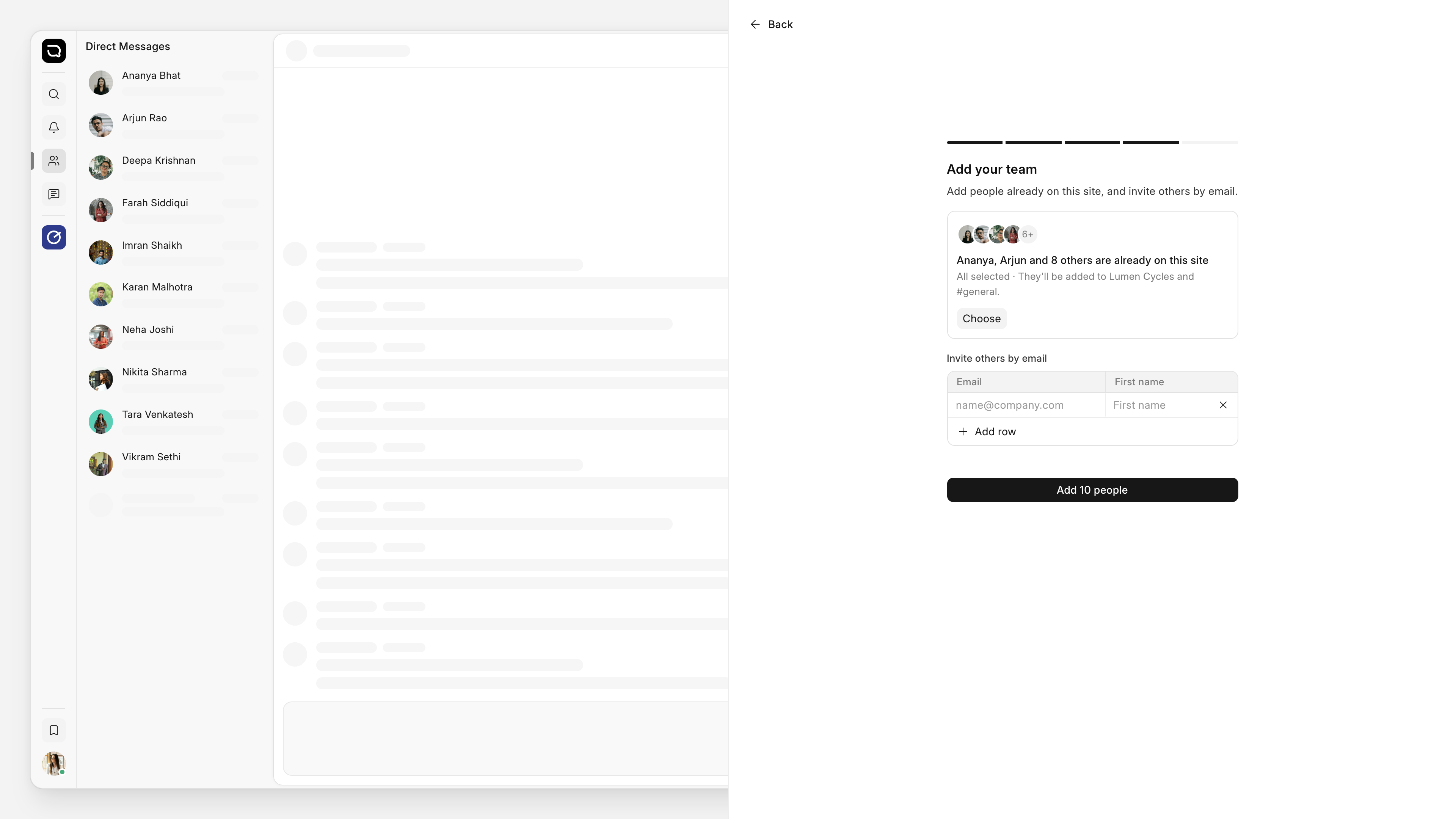 The Add your team step of setup
