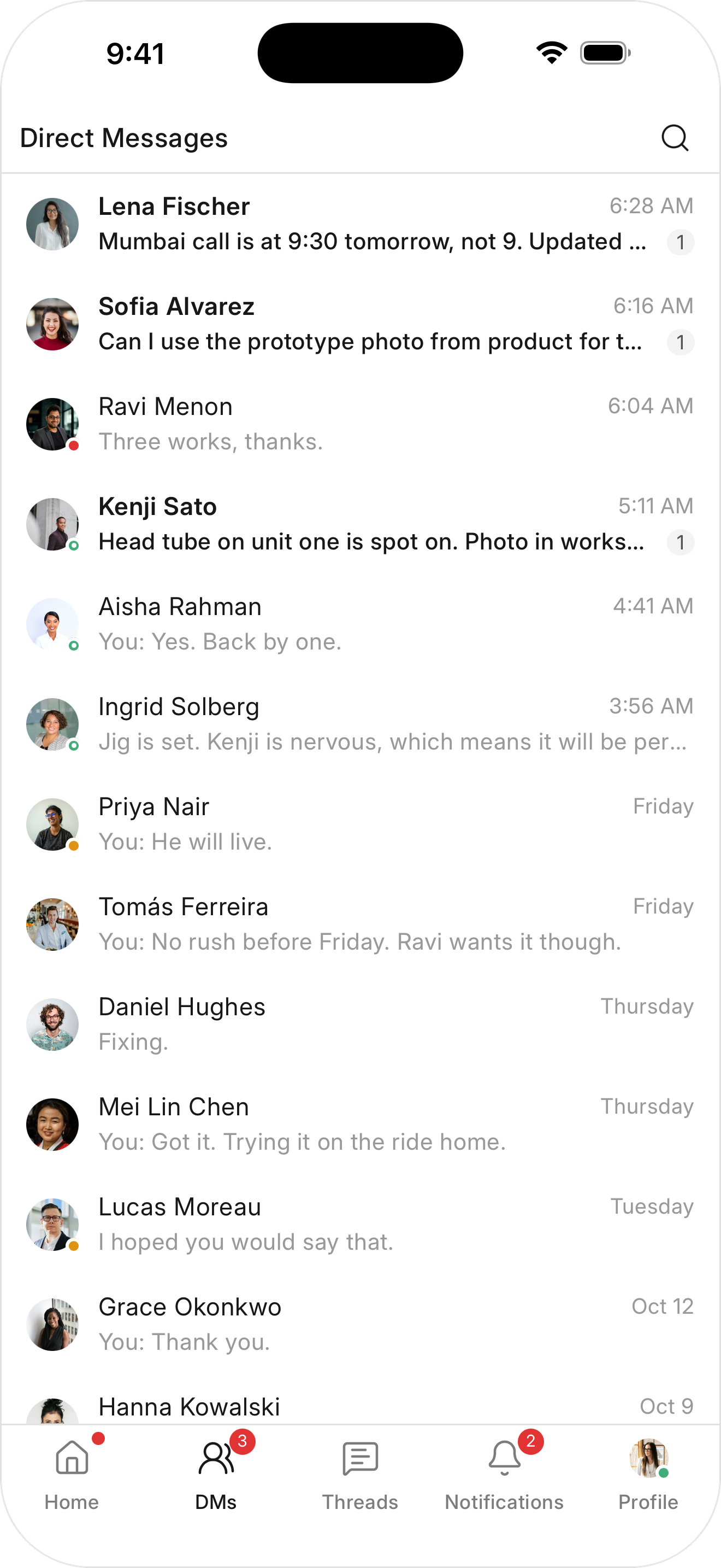 The DMs tab on the mobile app