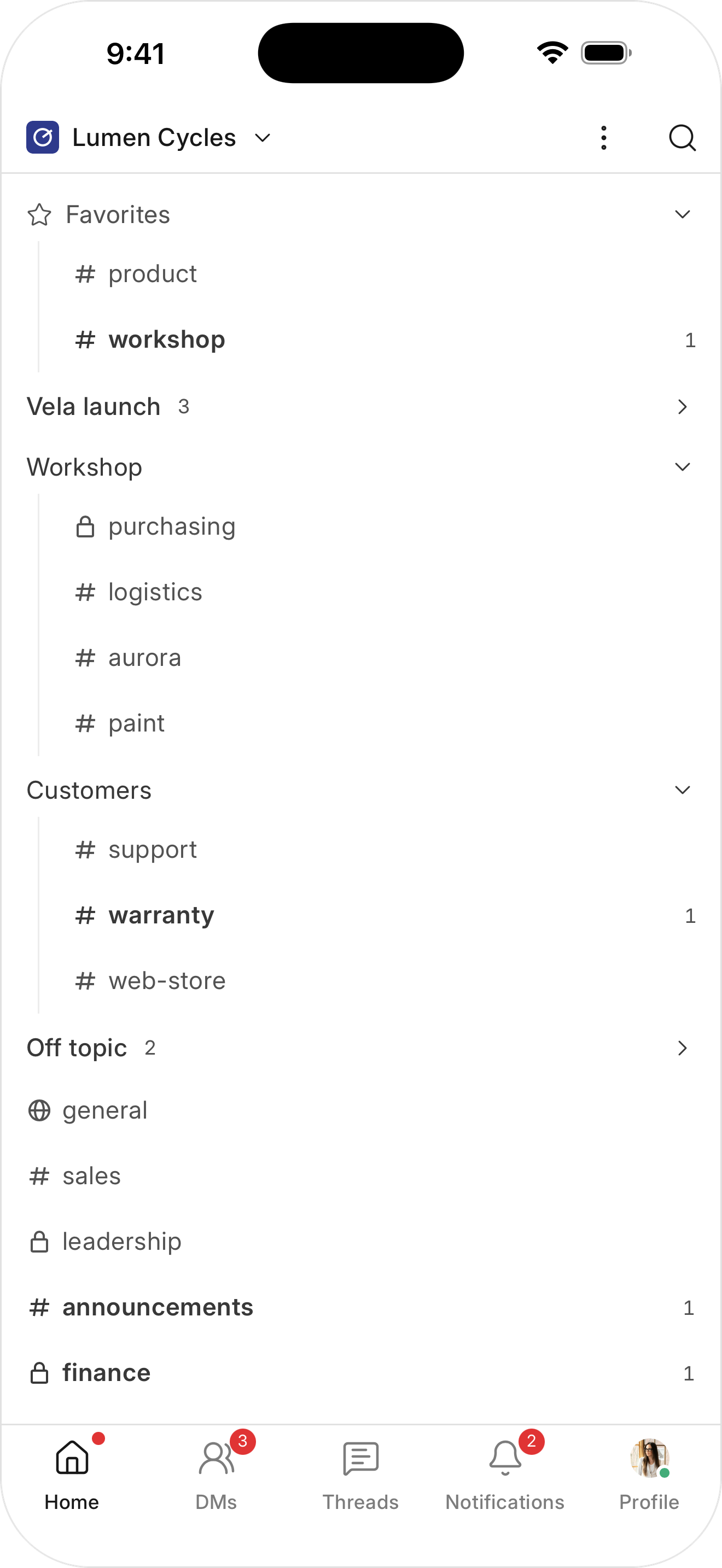 The Home tab on the mobile app