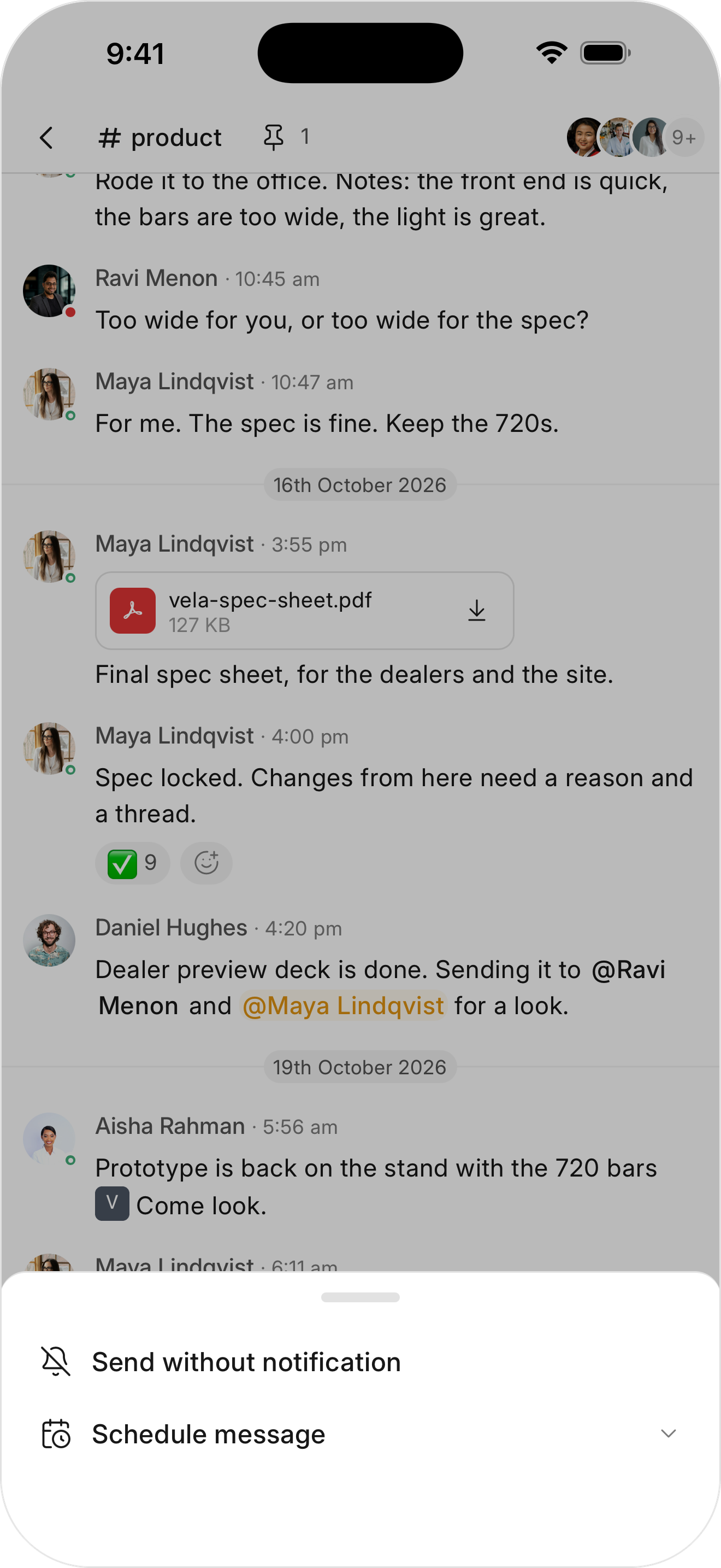 The send options on the mobile app
