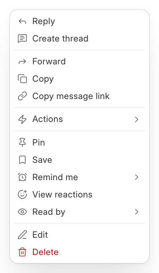 All actions for a message