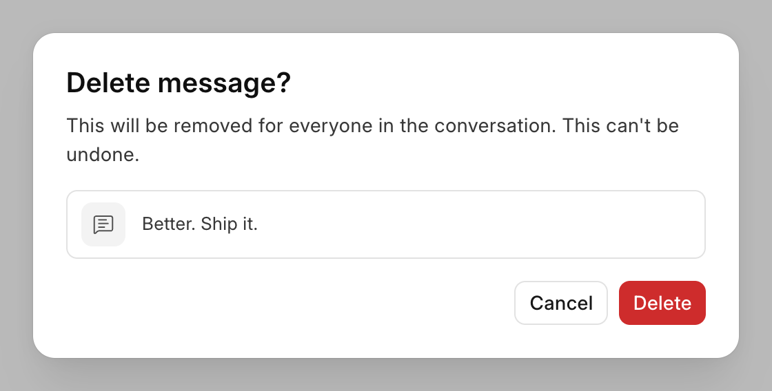 The delete confirmation