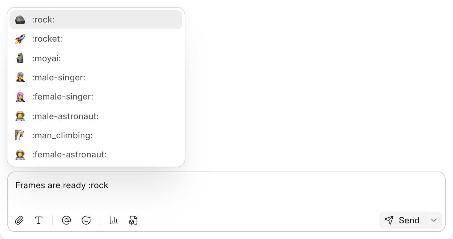 The emoji list after typing :rock