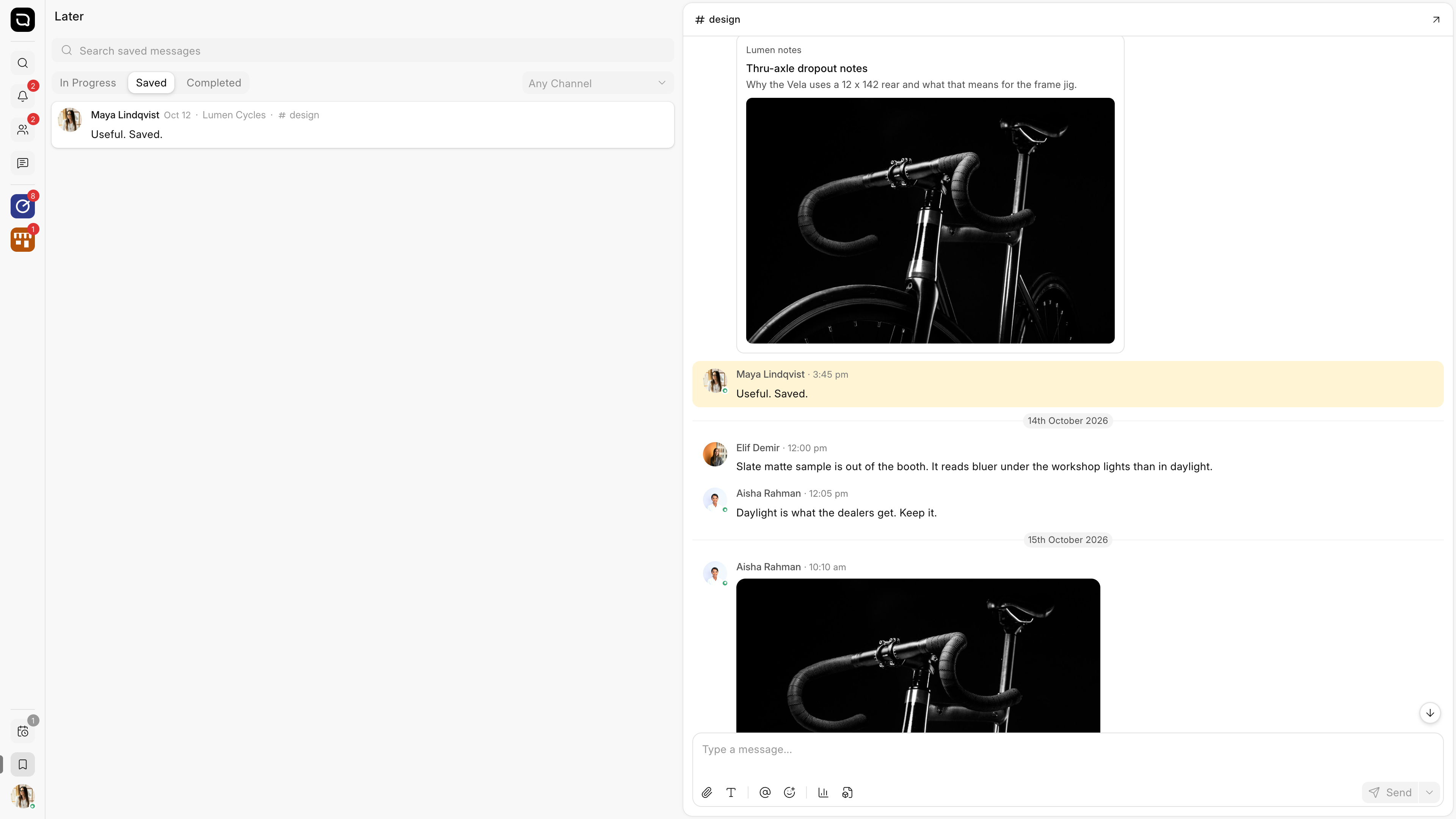 A saved message open on the Later page
