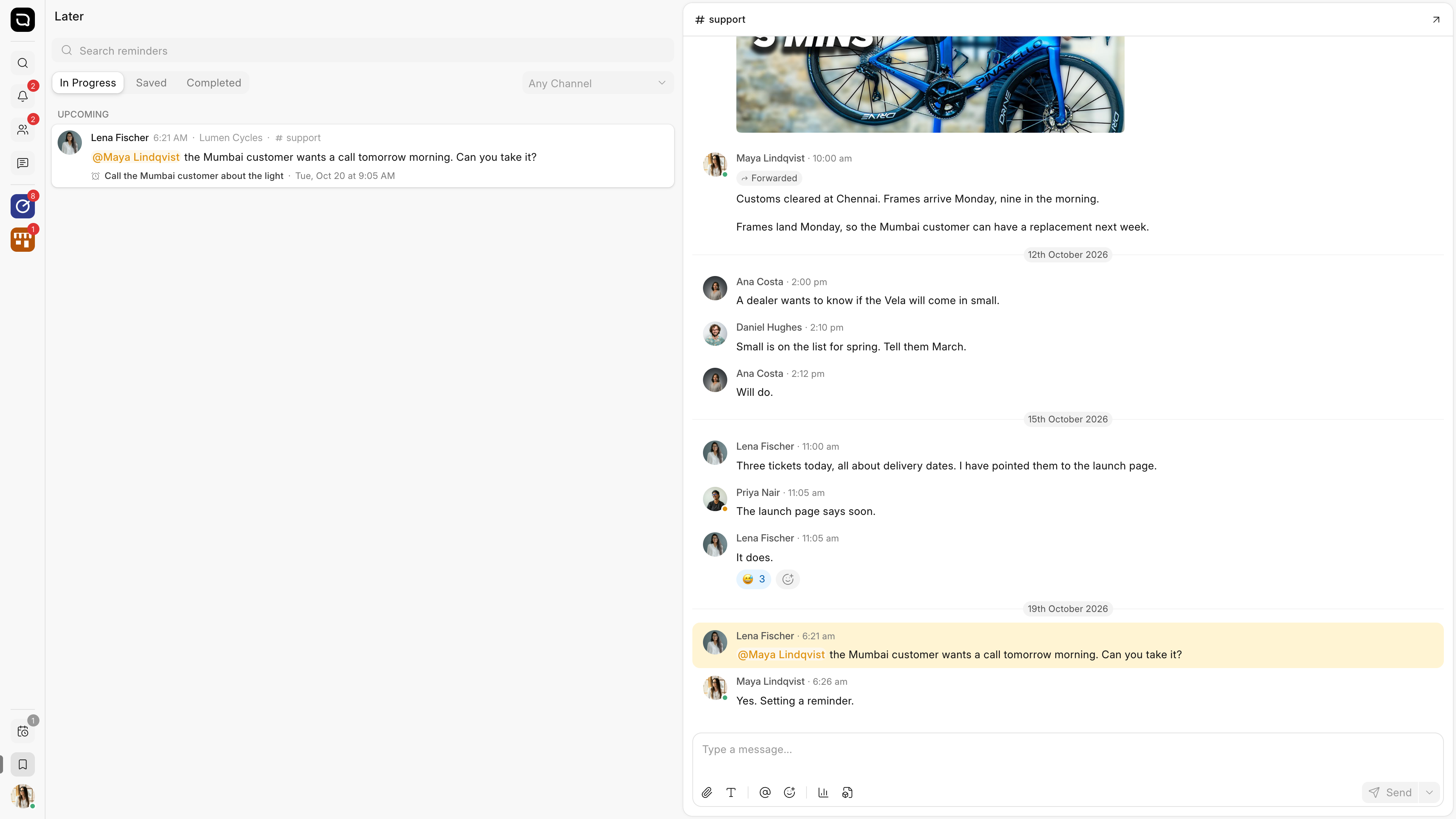 The Later page with a reminder open