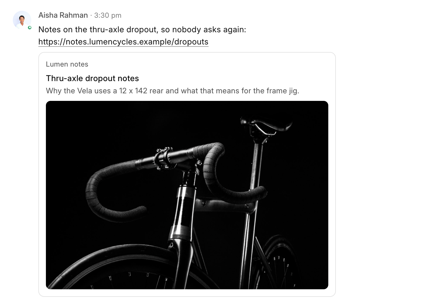 A preview card under a message with a link