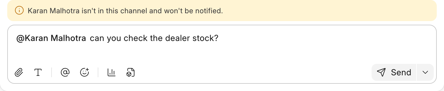 A note that the mentioned person is not in the channel
